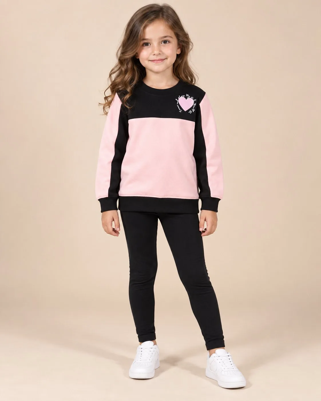 Colour-Block Heart Sweatshirt - Pink & Black