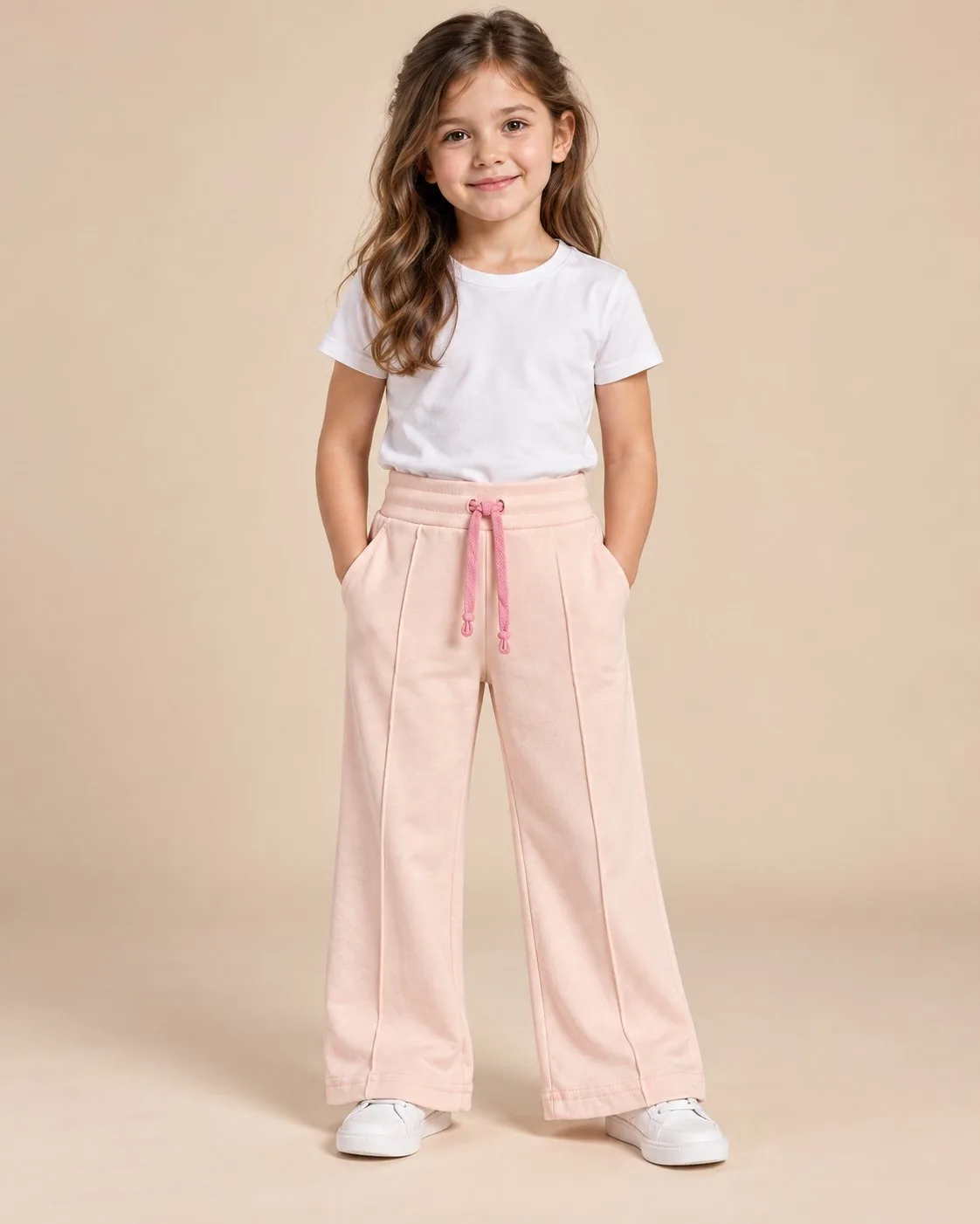 Wide-Leg Soft Trousers - Light Pink